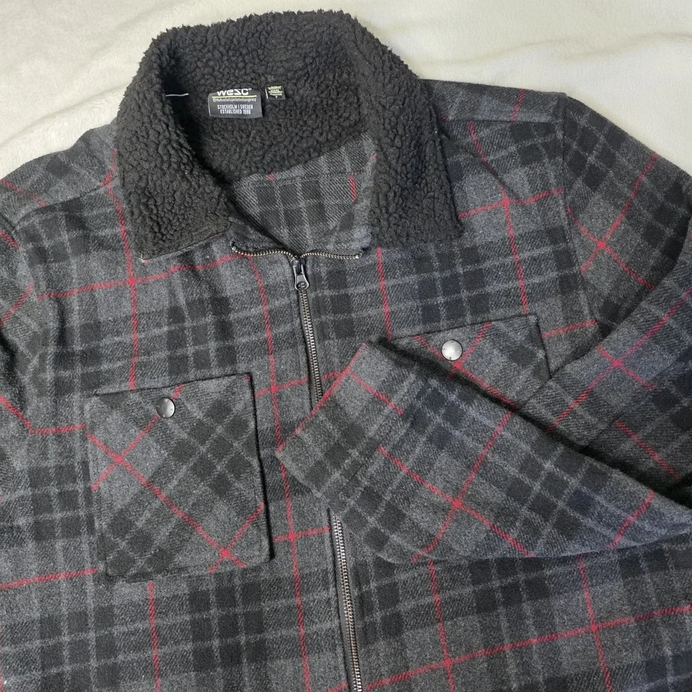 WeSC Jacket Mens 2XL Gray Black Plaid Liam Triple Check Shacket‎ Shirt Jacket